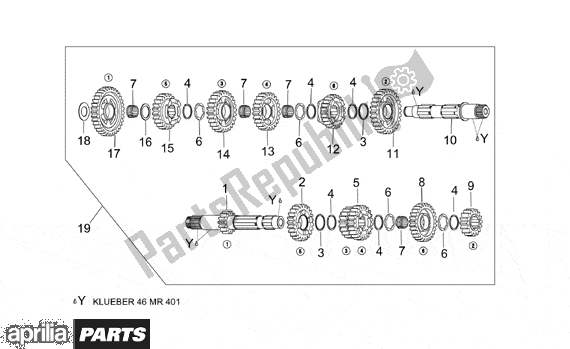 All parts for the Gear Box of the Aprilia RSV Mille R Factory Dream 397 1000 2004 - 2006