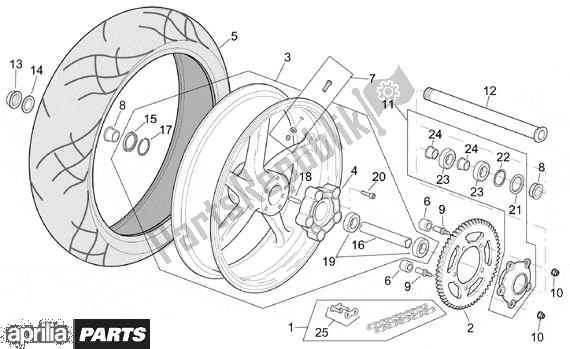 Alle onderdelen voor de Rear Wheel R Standard van de Aprilia RSV Mille R Factory Dream 397 1000 2004 - 2006