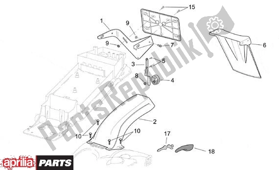 Alle Teile für das Spatbord Achter des Aprilia RSV Tuono R 395 1000 2002 - 2005