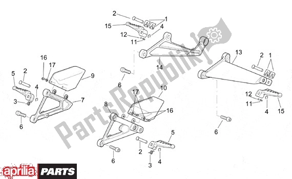 All parts for the Footrests of the Aprilia RSV Tuono R 395 1000 2002 - 2005