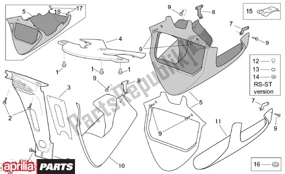 All parts for the Voorscherm of the Aprilia RSV Tuono R 395 1000 2002 - 2005