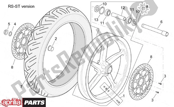 Alle onderdelen voor de Voorwiel St Rs van de Aprilia RSV Tuono R 395 1000 2002 - 2005