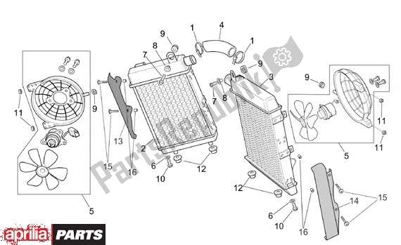 Todas as partes de Refrigerador De água do Aprilia RSV Tuono R 395 1000 2002 - 2005