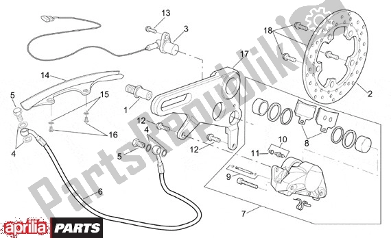 Alle onderdelen voor de Achterwielremklauw van de Aprilia RSV Mille SP 391 1000 1999 - 2000