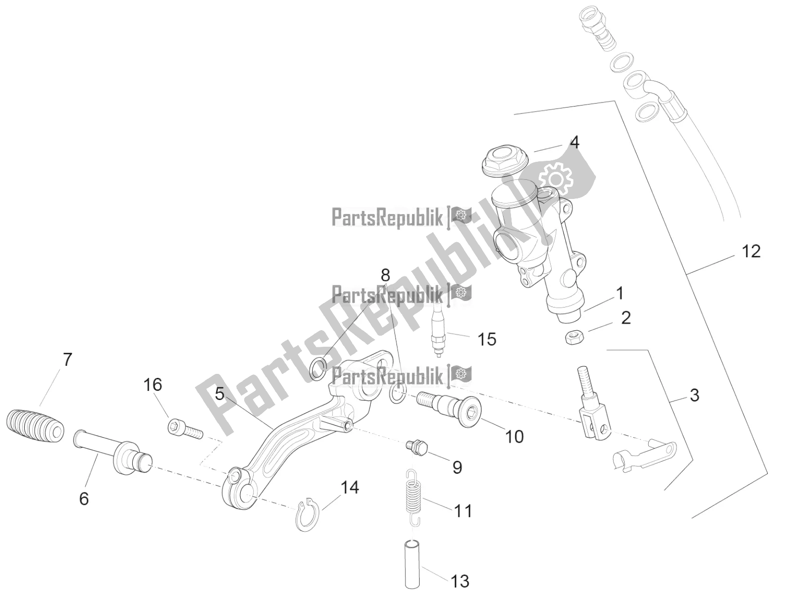 All parts for the Rear Master Cylinder of the Aprilia RSV4 Racing Factory ABS 1000 2016