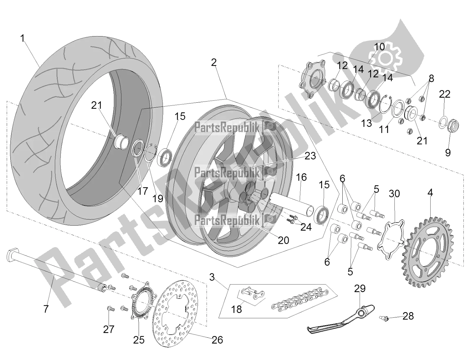 All parts for the Rear Wheel of the Aprilia RSV4 Racing Factory ABS 1000 2016