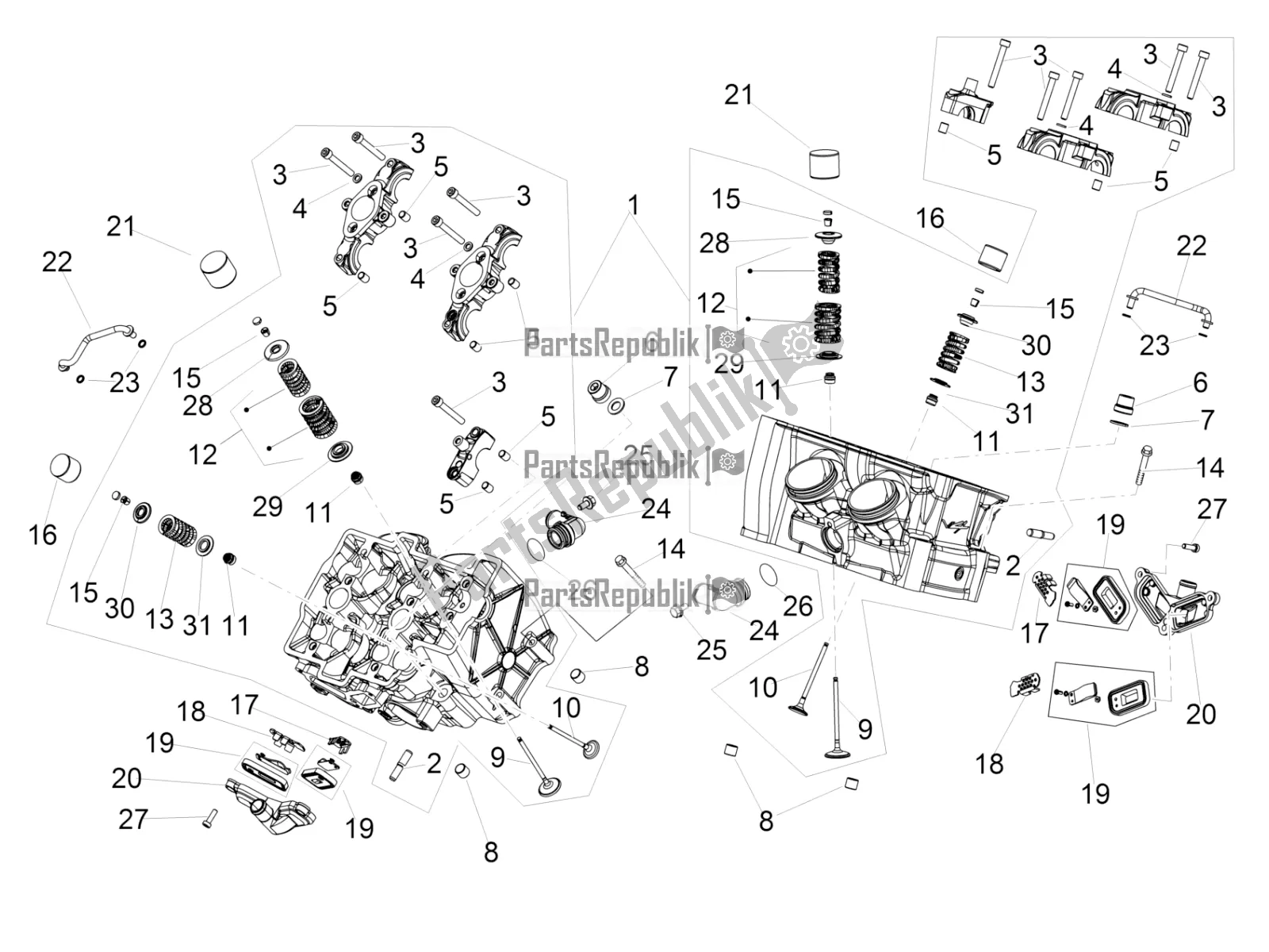 All parts for the Cylinder Head - Valves of the Aprilia RSV4 Racing Factory ABS 1000 2017