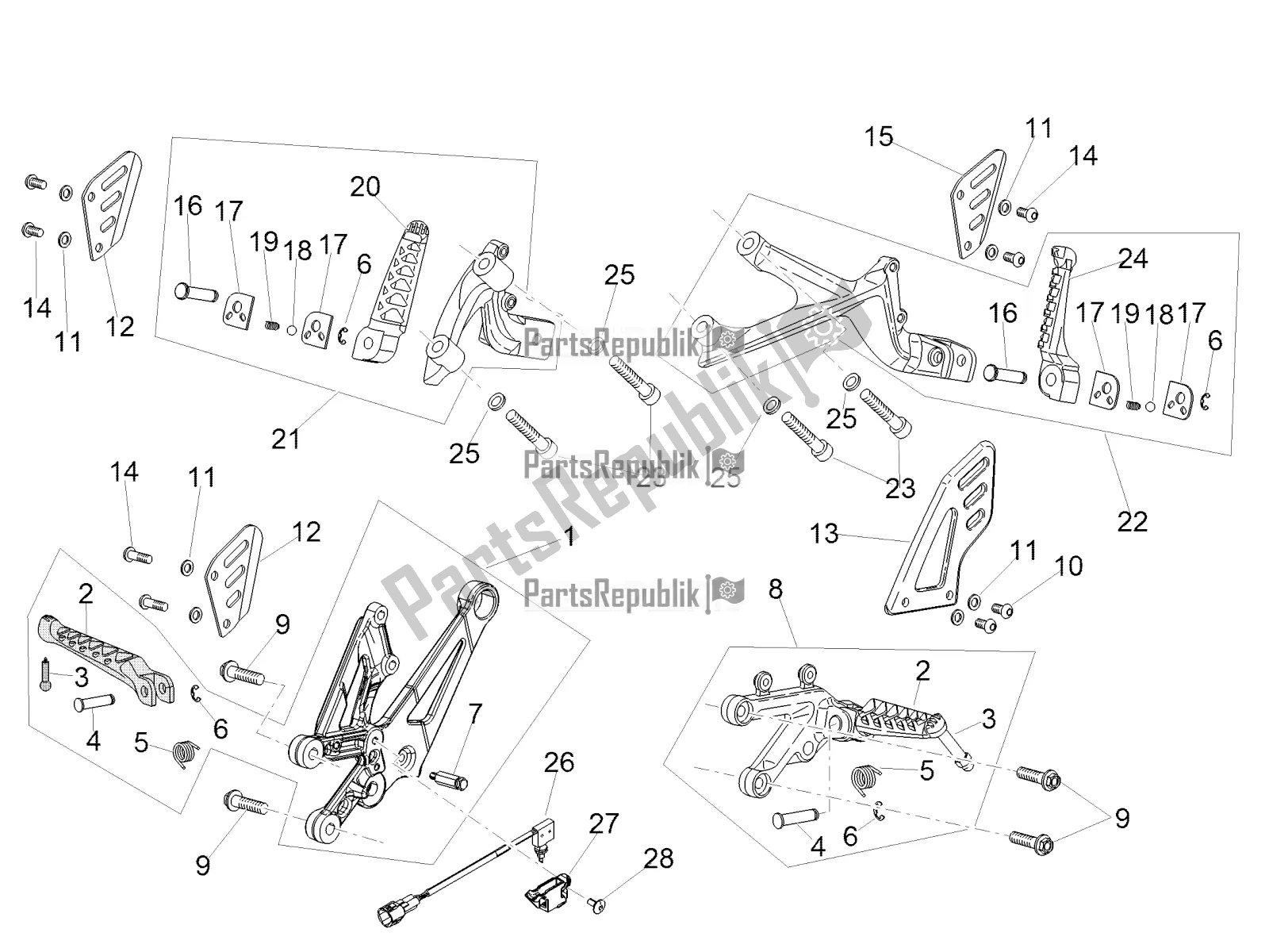 All parts for the Foot Rests of the Aprilia RSV4 Racing Factory ABS 1000 2017