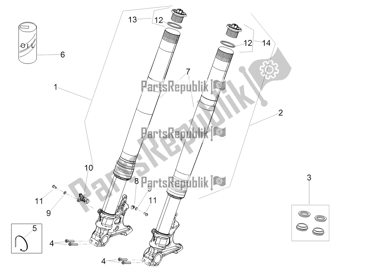 Alle onderdelen voor de Voorvork Ohlins van de Aprilia RSV4 Racing Factory ABS 1000 2017