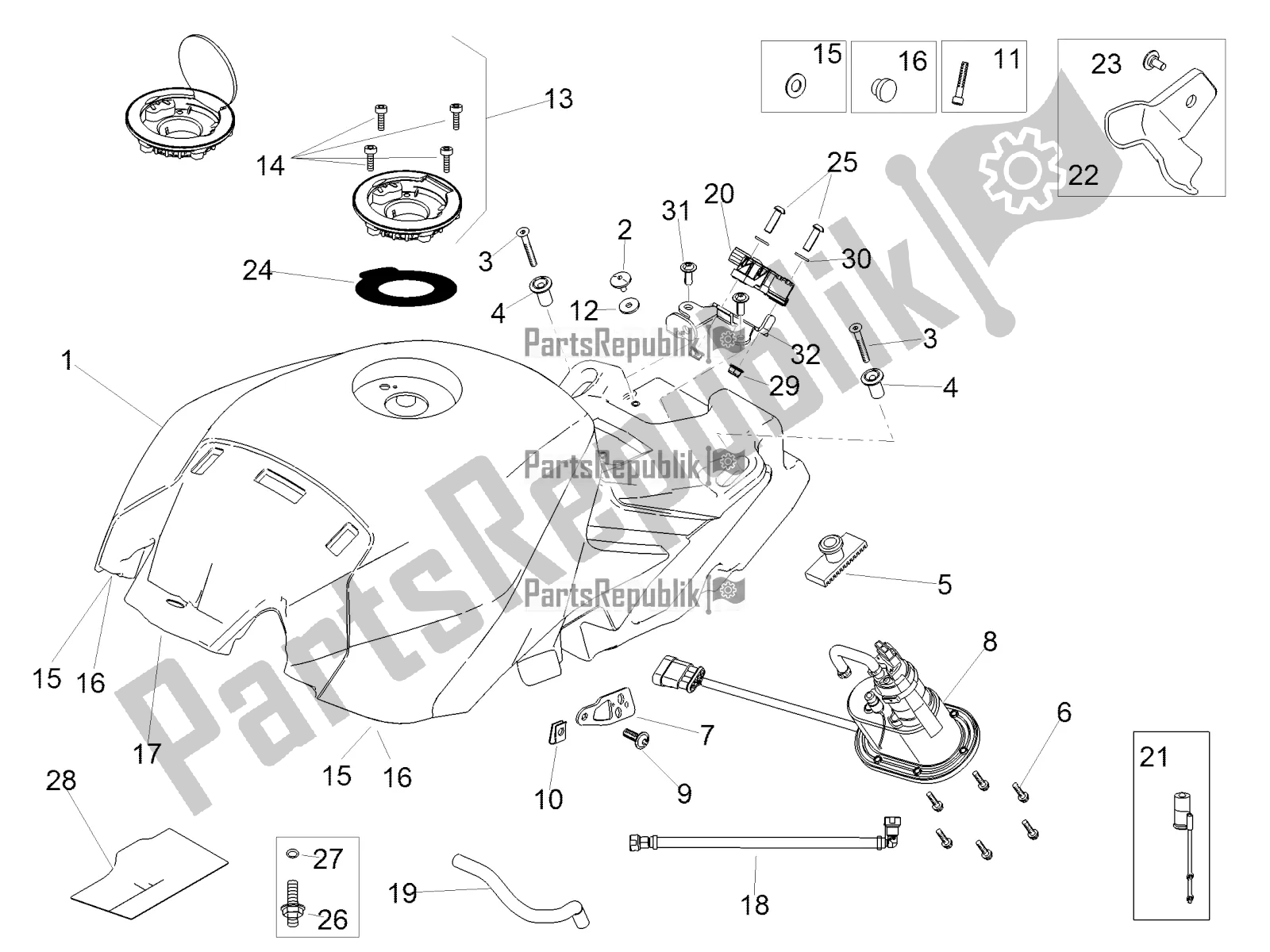 All parts for the Fuel Tank of the Aprilia RSV4 Racing Factory ABS 1000 2017