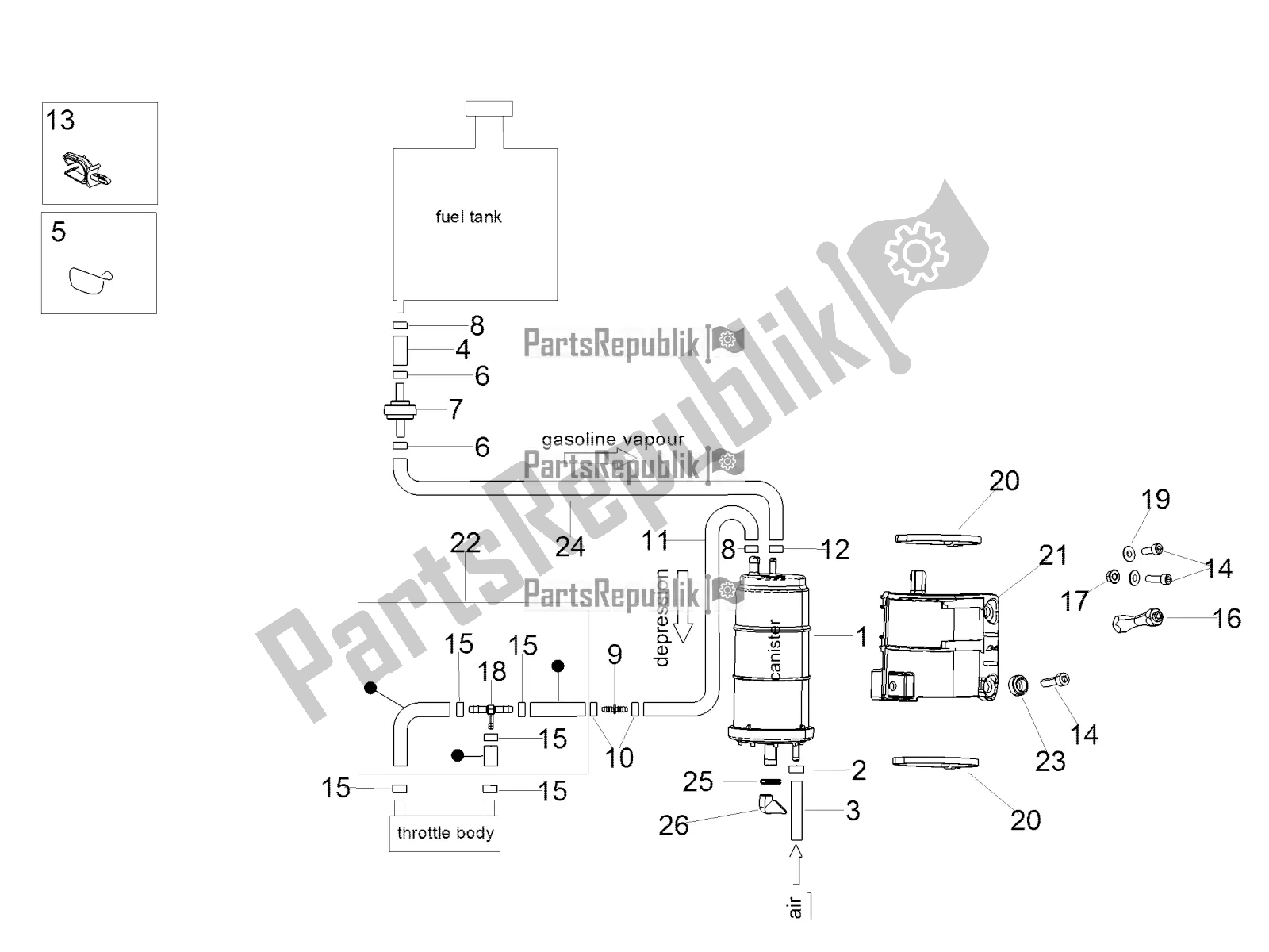 All parts for the Fuel Vapour Recover System of the Aprilia RSV4 Racing Factory ABS 1000 2017