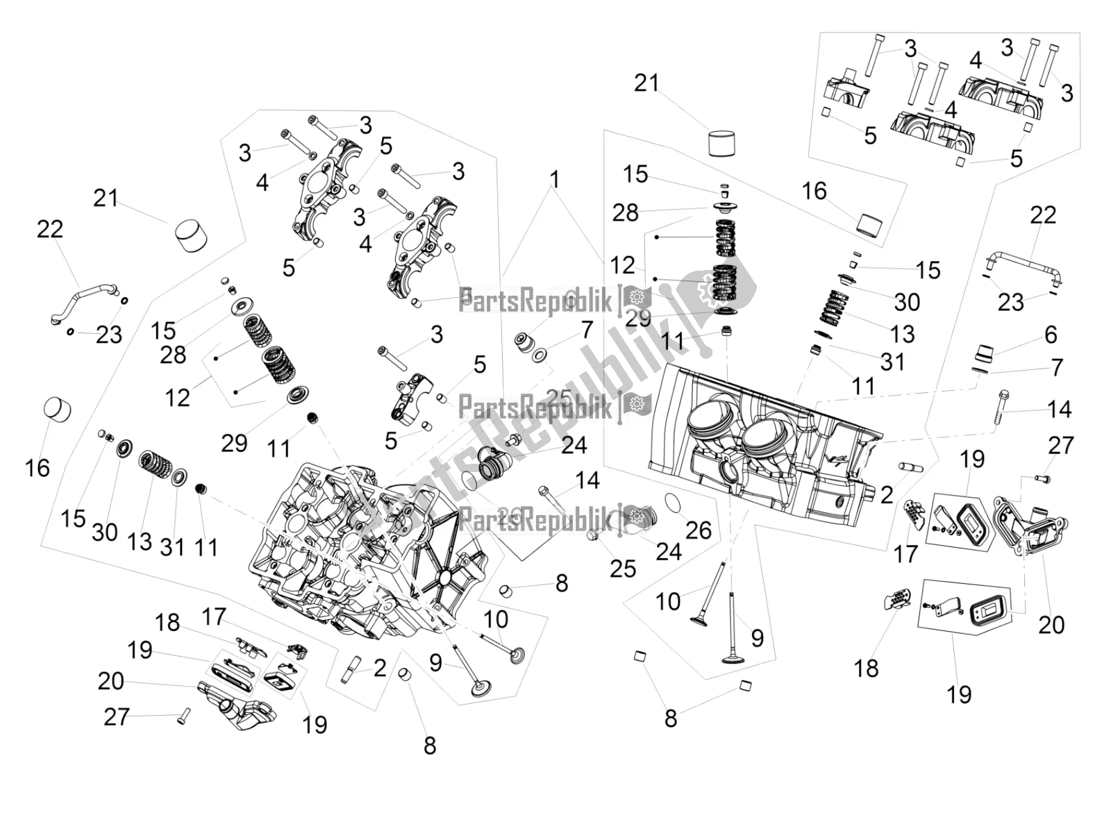 All parts for the Cylinder Head - Valves of the Aprilia RSV4 Racing Factory ABS 1000 2018