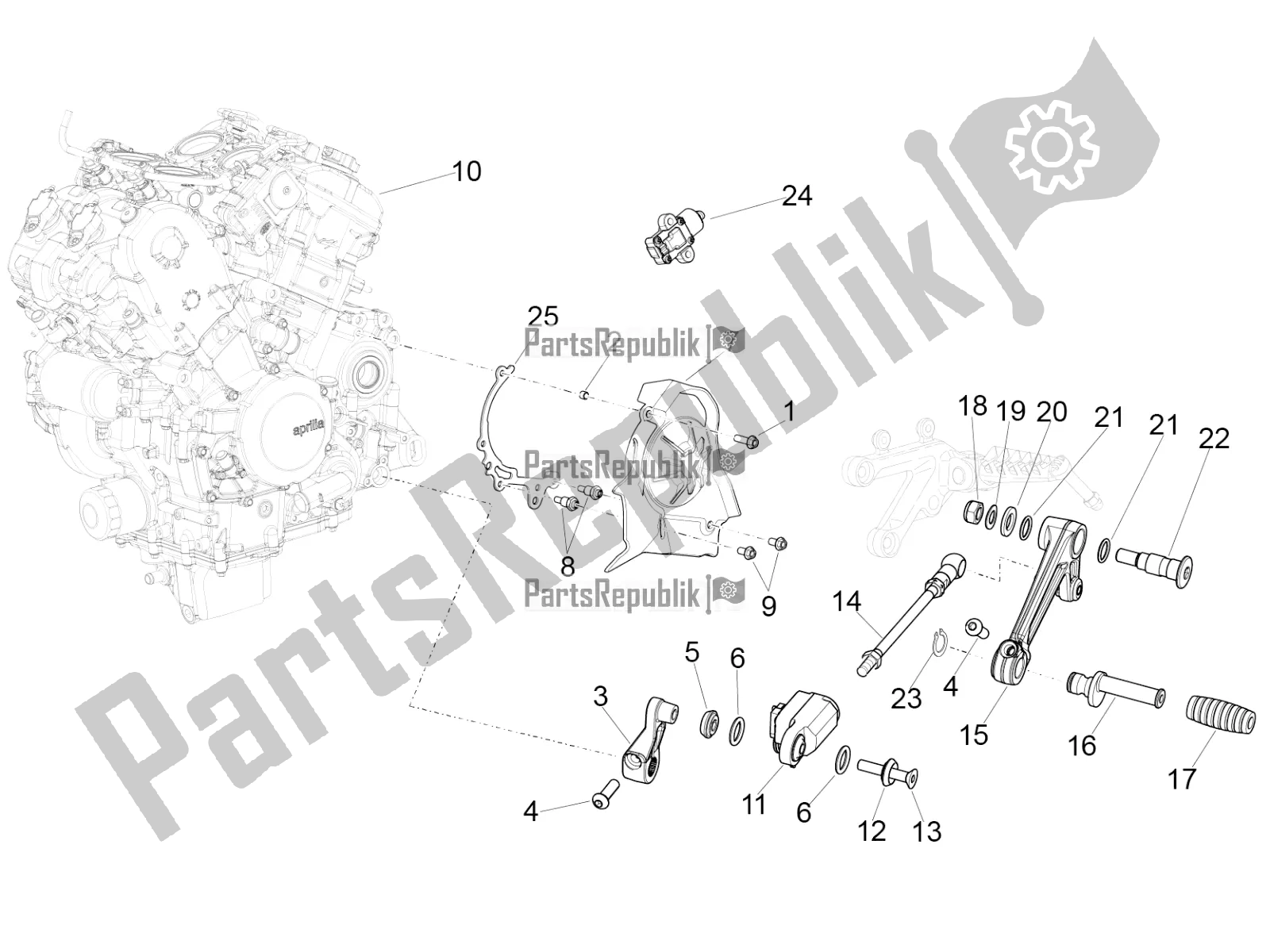 All parts for the Engine-completing Part-lever of the Aprilia RSV4 Racing Factory ABS 1000 2018