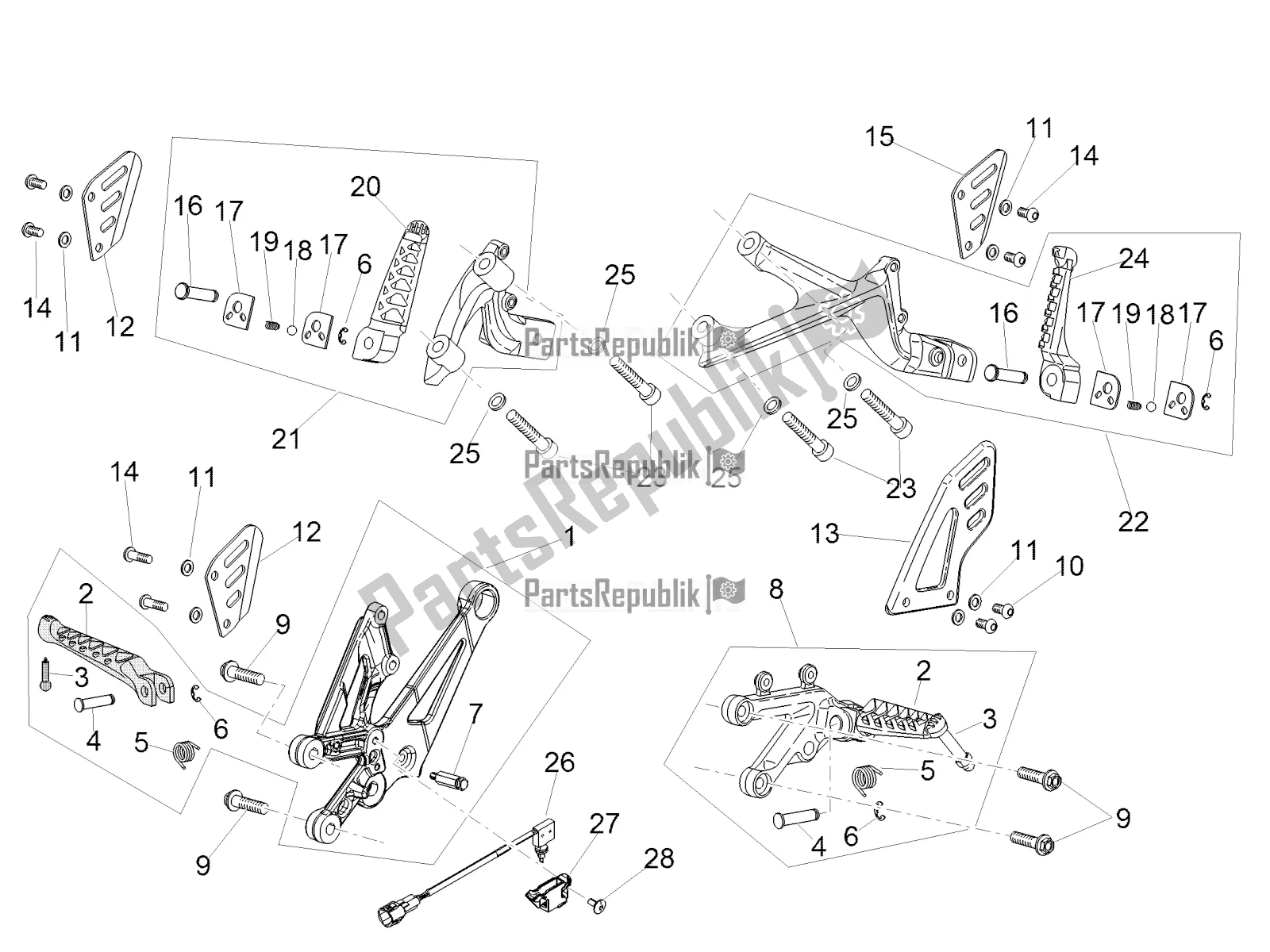 All parts for the Foot Rests of the Aprilia RSV4 Racing Factory ABS 1000 2018