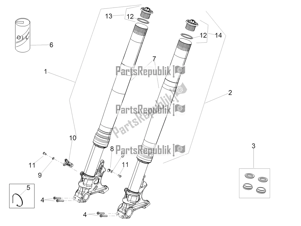 Alle onderdelen voor de Voorvork Ohlins van de Aprilia RSV4 Racing Factory ABS 1000 2018