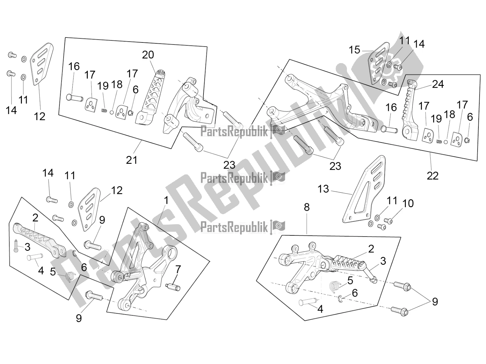 All parts for the Foot Rests of the Aprilia RSV4 RR ABS 1000 2016