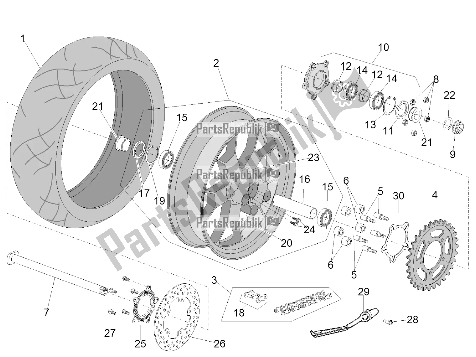 All parts for the Rear Wheel of the Aprilia RSV4 RR ABS 1000 2016