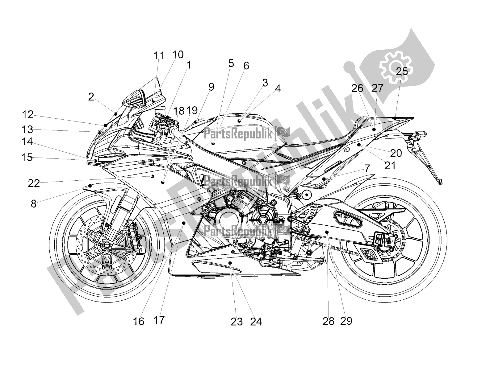 Tutte le parti per il Decalcomania del Aprilia RSV4 RR ABS 1000 2017