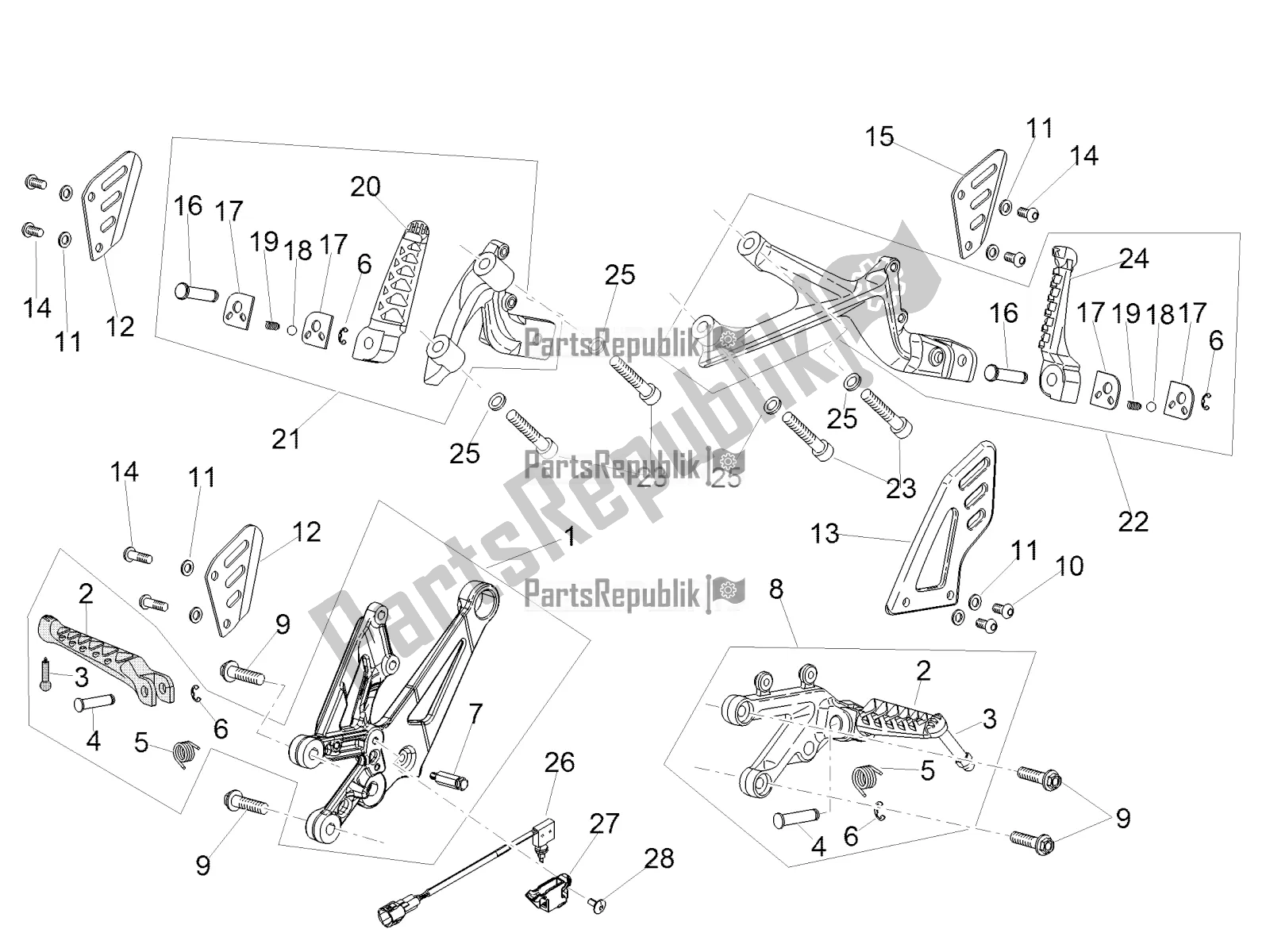 All parts for the Foot Rests of the Aprilia RSV4 RR ABS 1000 2017