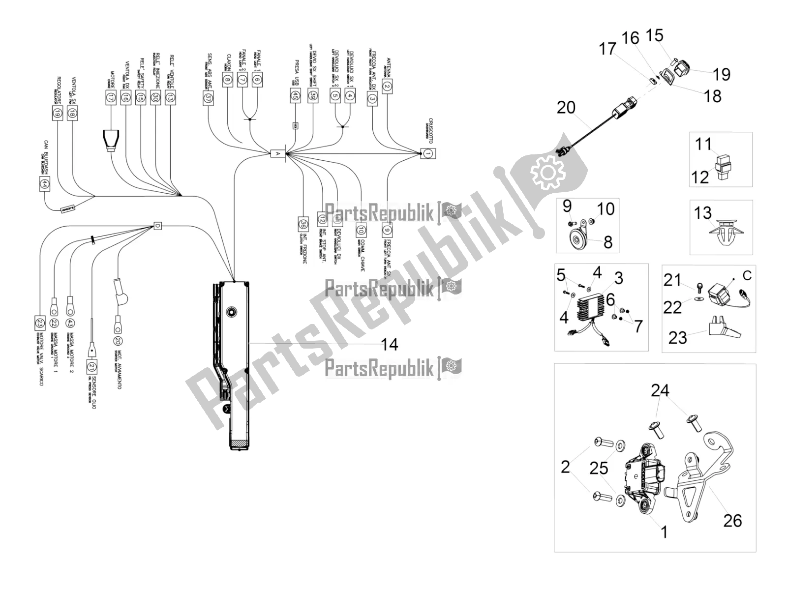 Wszystkie części do Przedni Uk? Ad Elektryczny Aprilia RSV4 RR ABS 1000 2017