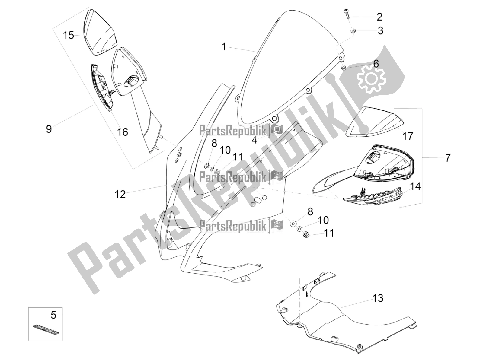 All parts for the Front Fairing of the Aprilia RSV4 RR ABS 1000 2017