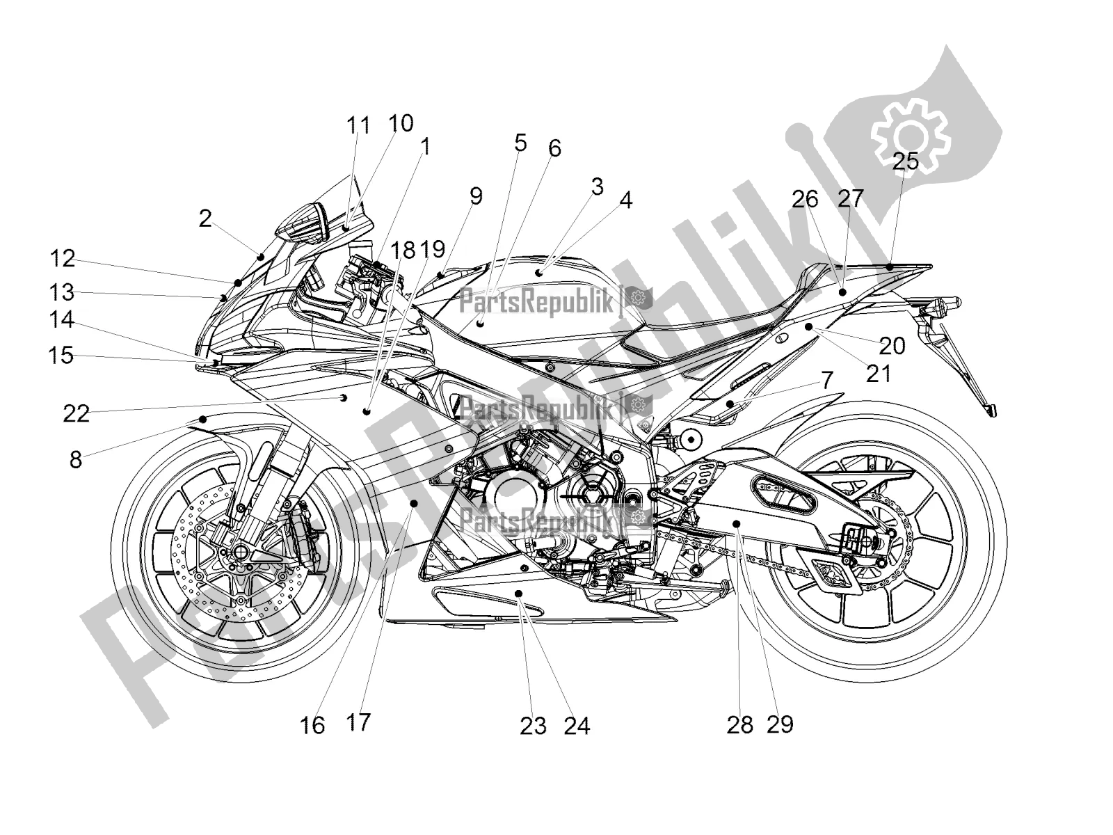 Todas as partes de Decalque do Aprilia RSV4 RR ABS 1000 2018