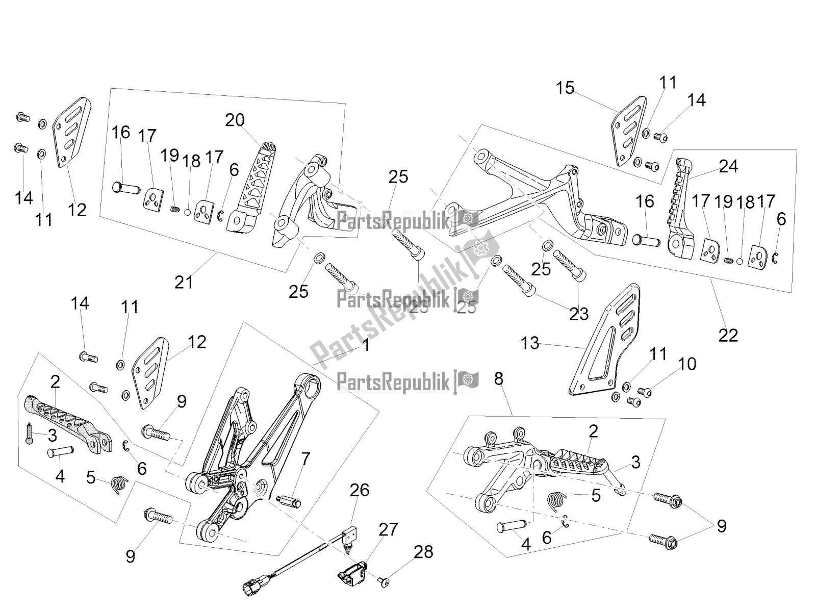 All parts for the Foot Rests of the Aprilia RSV4 RR ABS 1000 2018