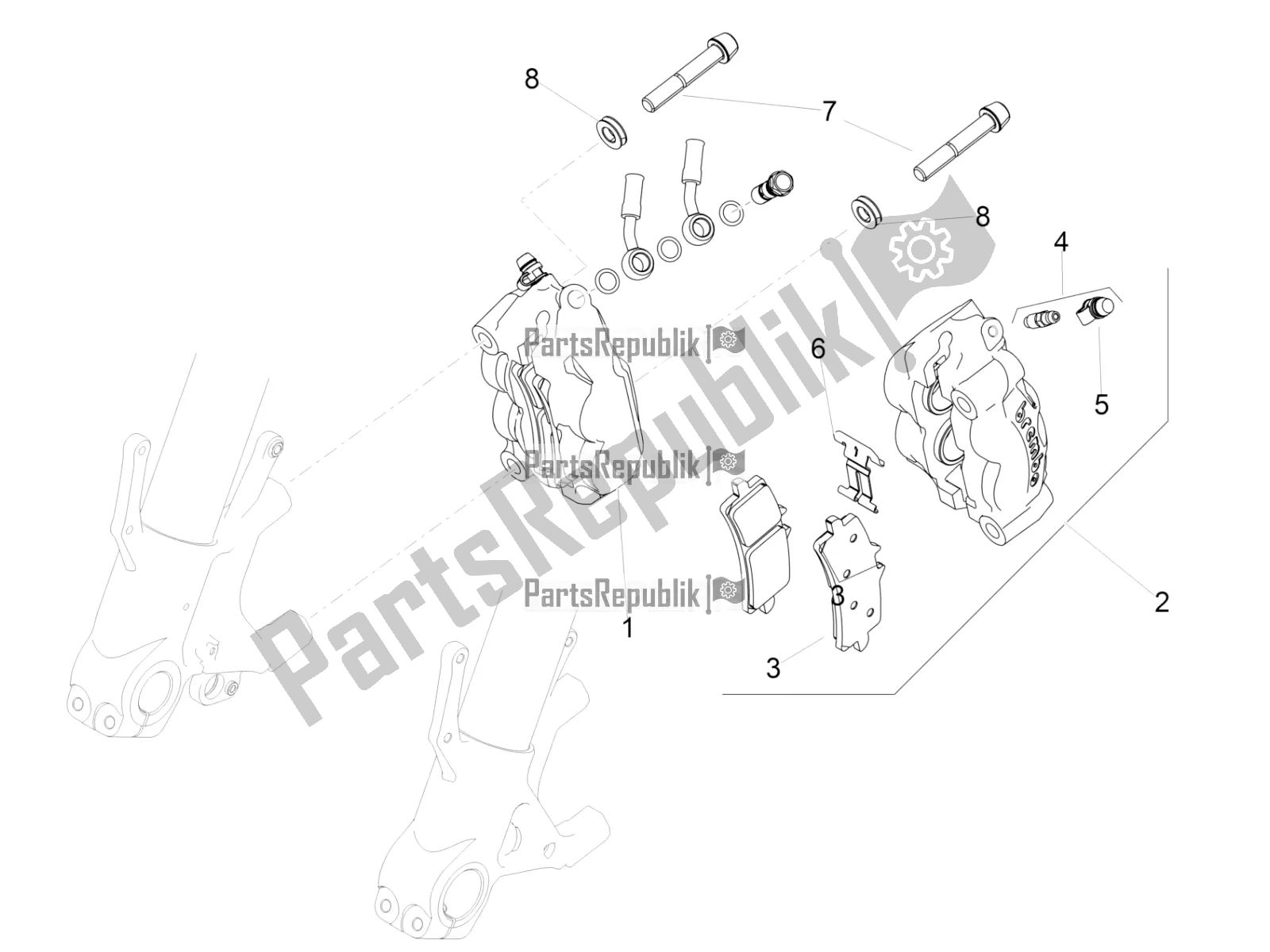 All parts for the Front Brake Caliper of the Aprilia RSV4 RR ABS 1000 2018