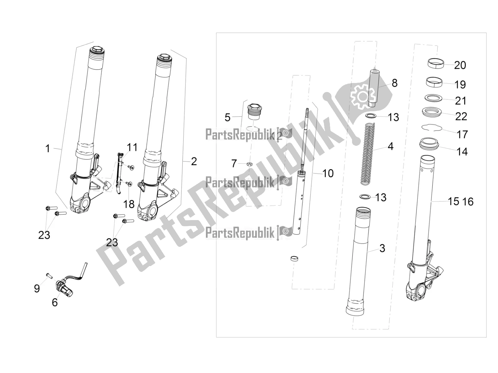 All parts for the Front Fork Sachs of the Aprilia RSV4 RR ABS 1000 2018