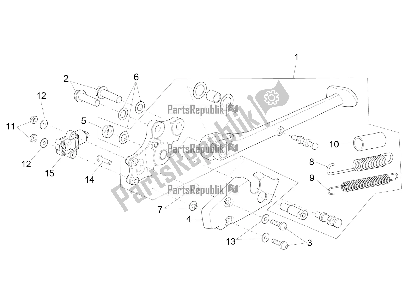 All parts for the Central Stand of the Aprilia RSV4 RR ABS 1000 2019