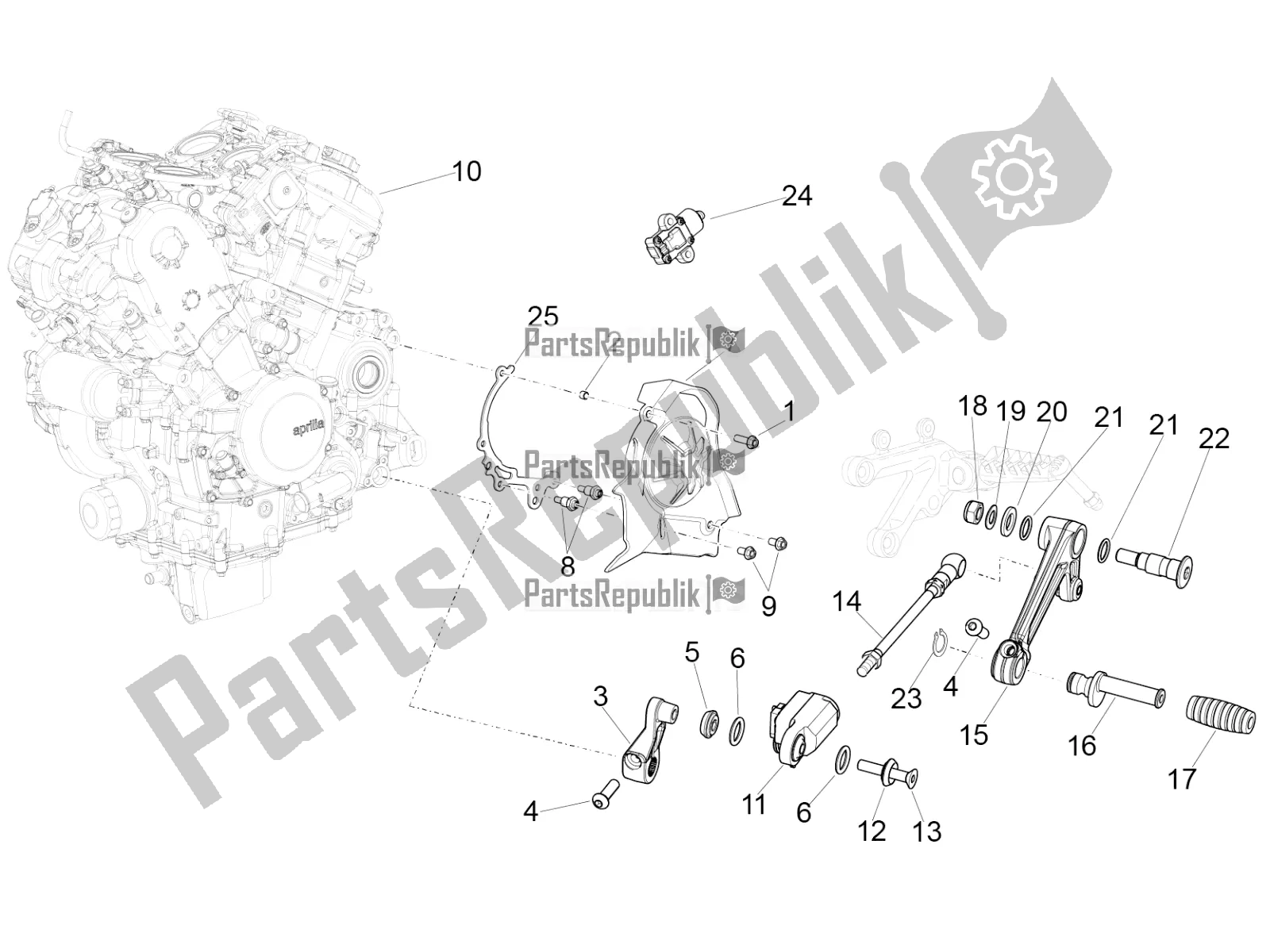 All parts for the Engine-completing Part-lever of the Aprilia RSV4 RR ABS 1000 2019