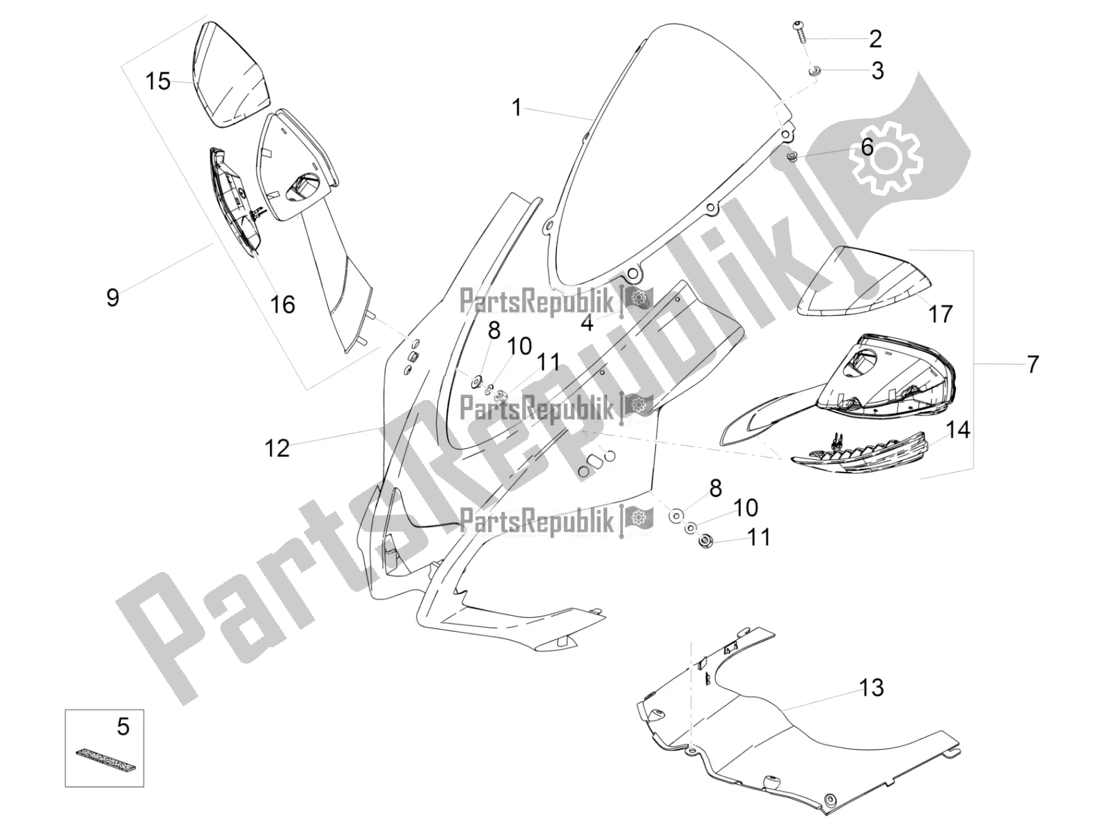 All parts for the Front Fairing of the Aprilia RSV4 RR ABS 1000 2019