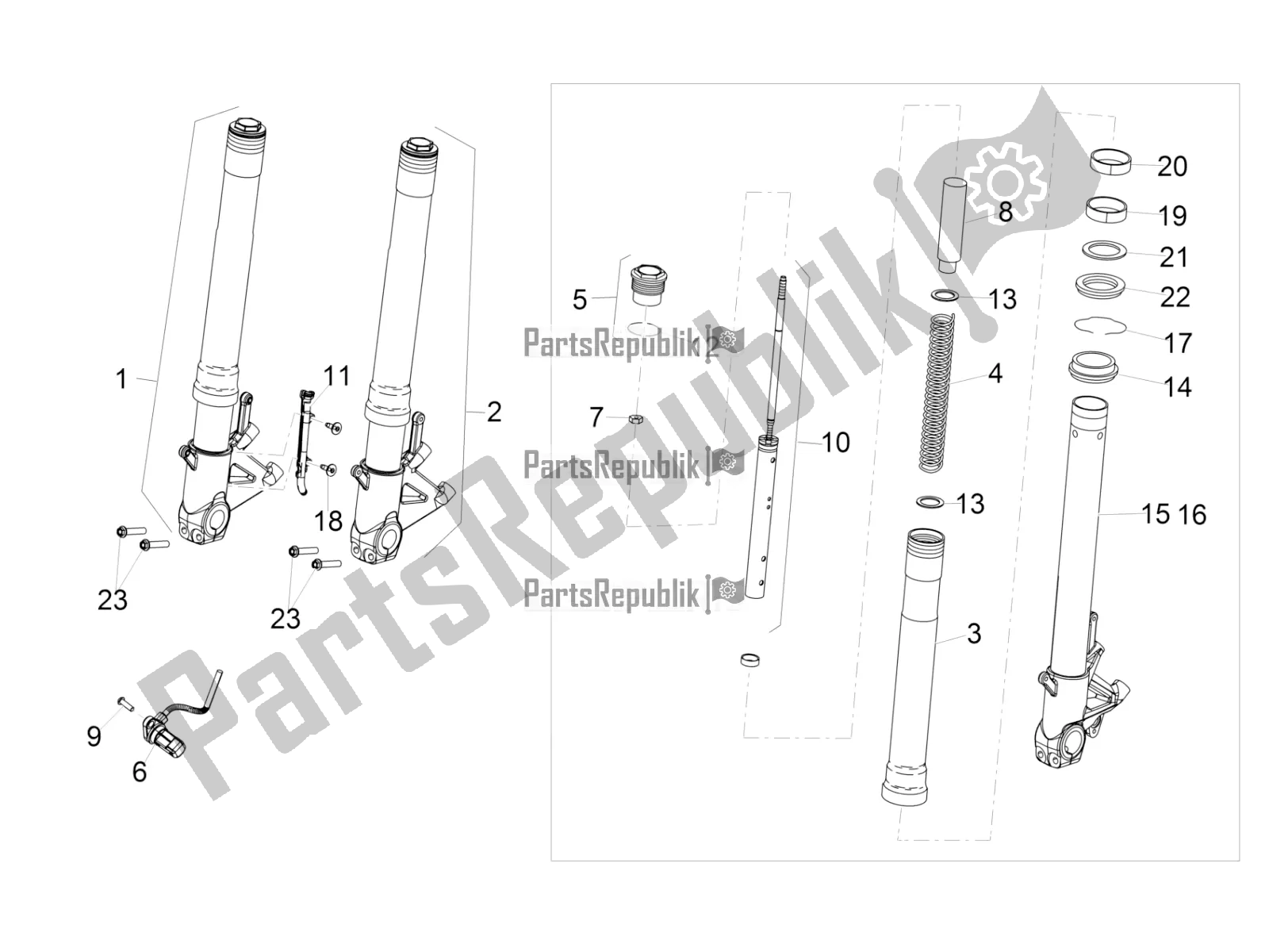 All parts for the Front Fork Sachs of the Aprilia RSV4 RR ABS 1000 2019