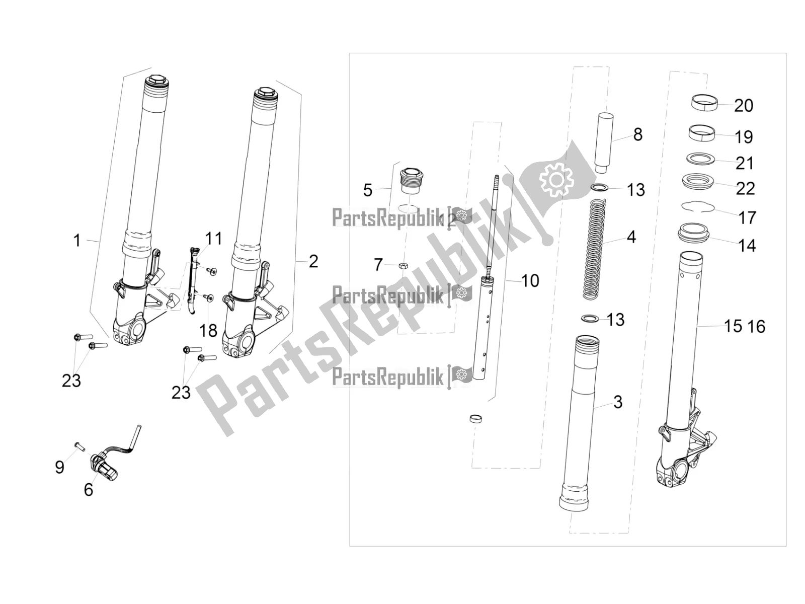 All parts for the Front Fork Sachs of the Aprilia RSV4 RR ABS 1000 2019