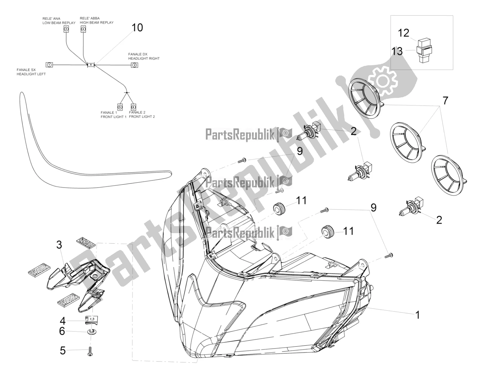 All parts for the Front Lights of the Aprilia RSV4 RR ABS 1000 2019