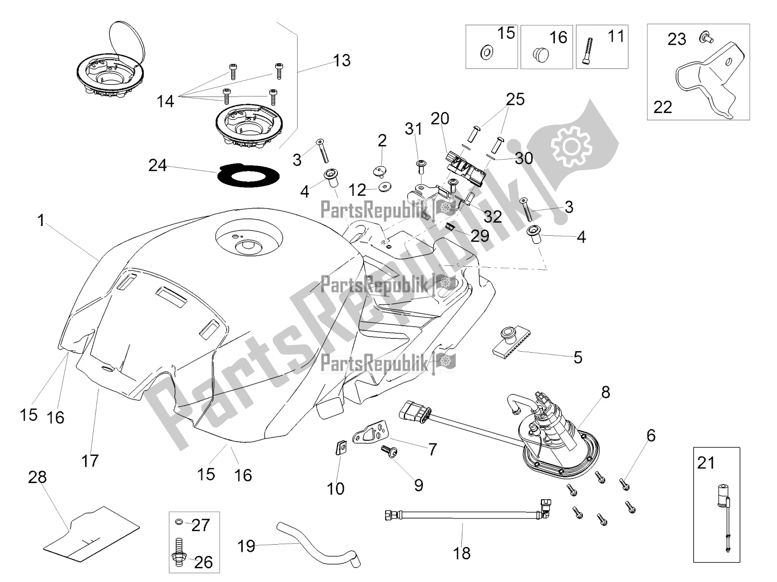 All parts for the Fuel Tank of the Aprilia RSV4 RR ABS 1000 2019