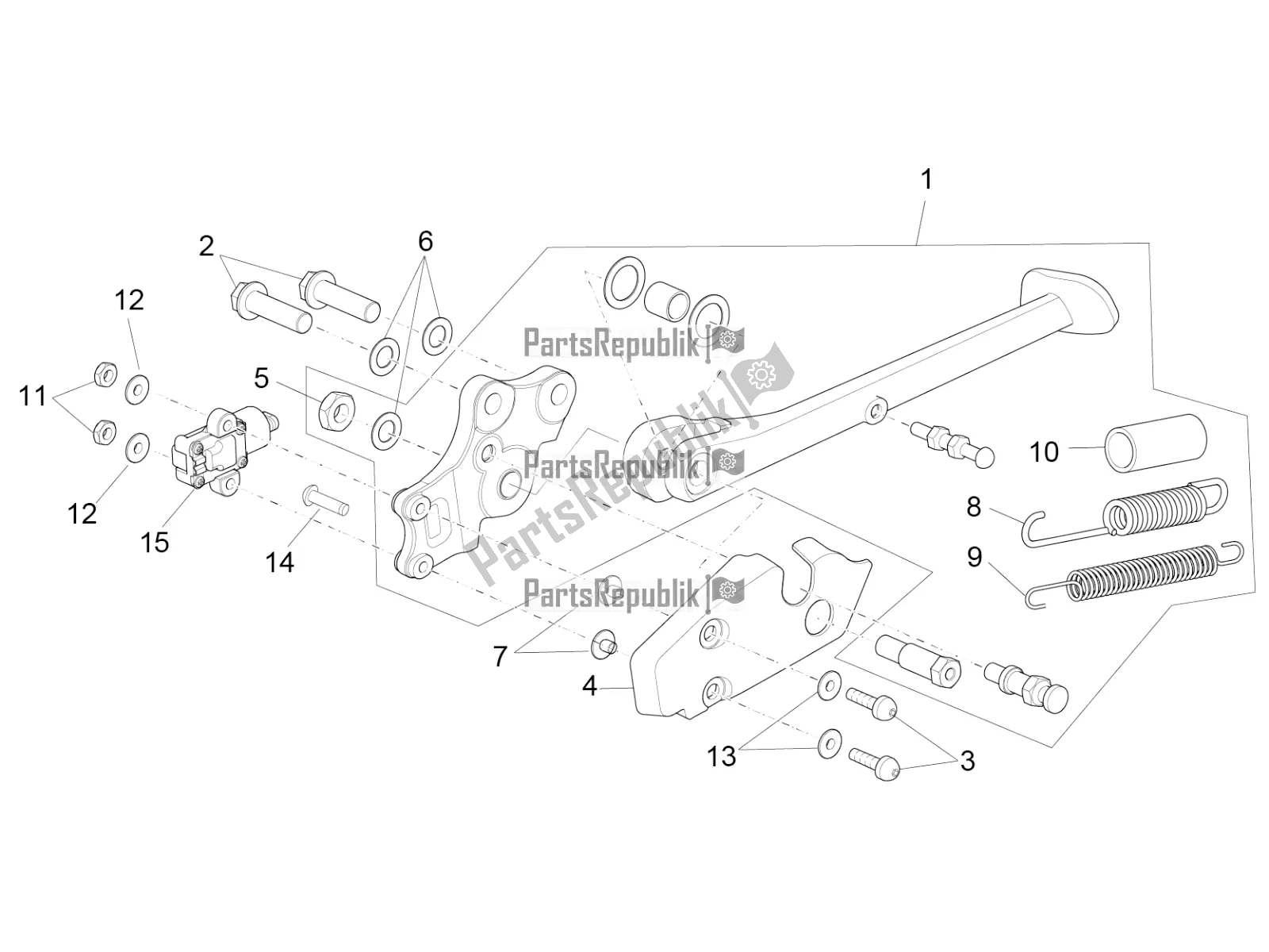 Alle onderdelen voor de Centrale Standaard van de Aprilia RSV4 RR ABS Asia Pacific 1000 2020