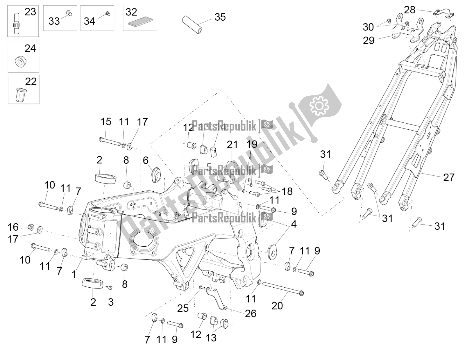 Alle onderdelen voor de Kader van de Aprilia RSV4 RR ABS Asia Pacific 1000 2020