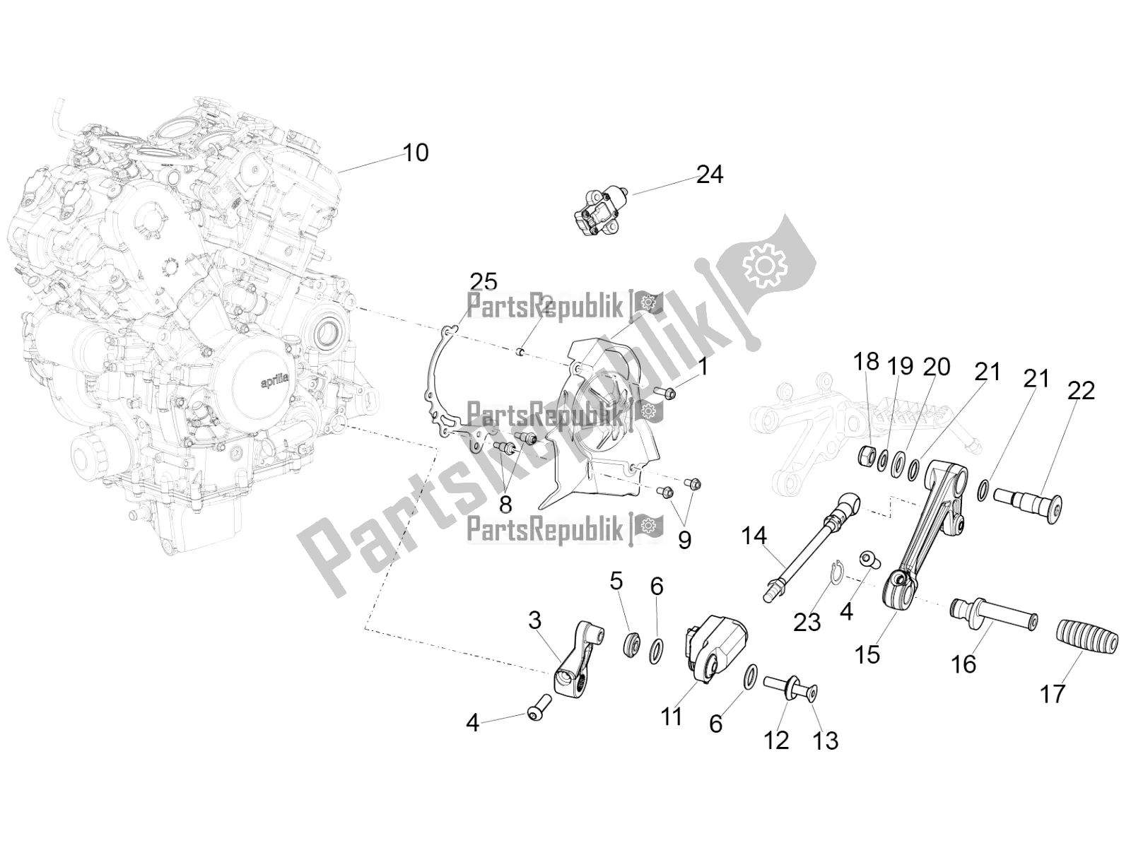 All parts for the Engine-completing Part-lever of the Aprilia RSV4 RR ABS USA 1000 2019