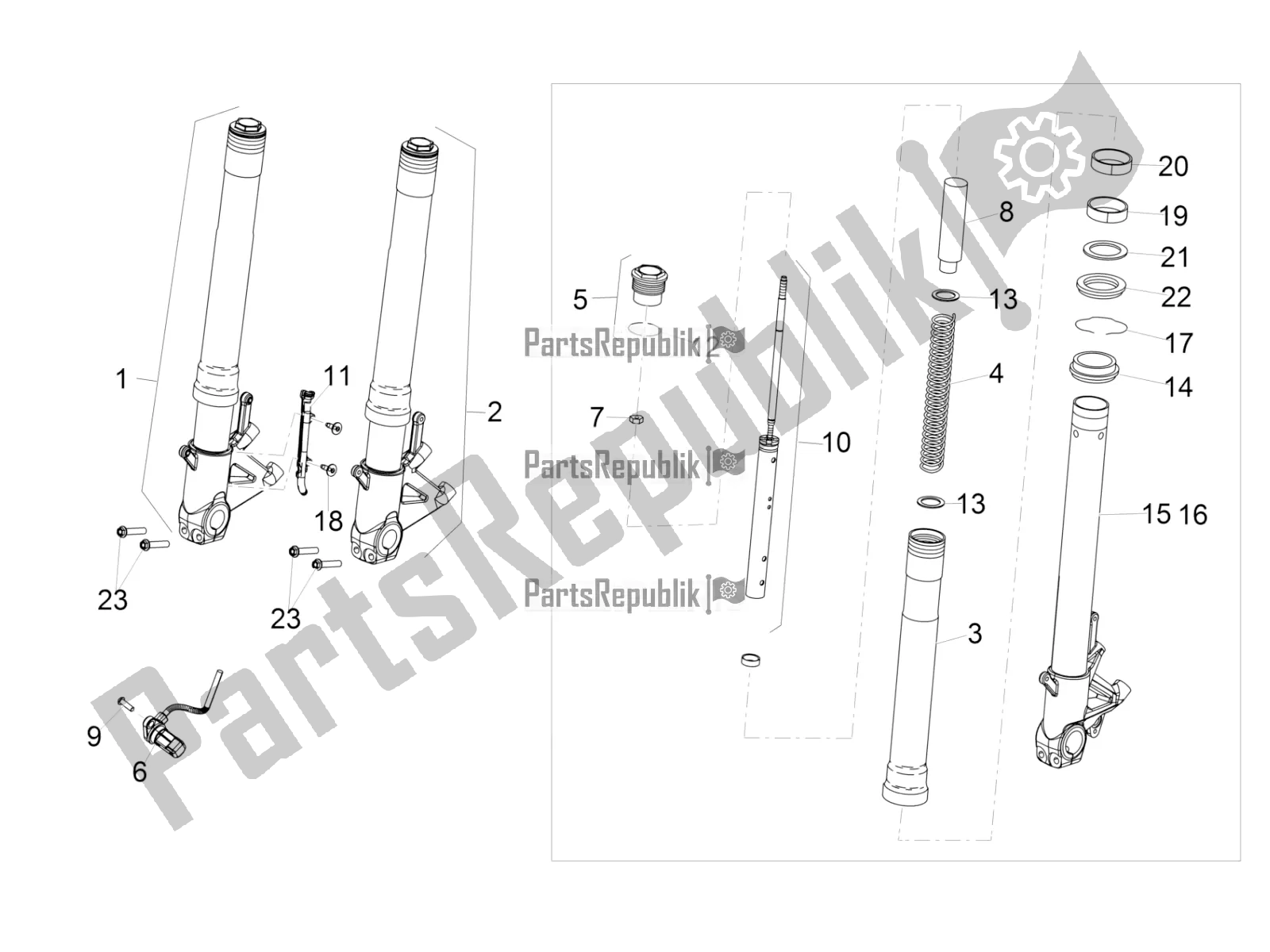 All parts for the Front Fork Sachs of the Aprilia RSV4 RR ABS USA 1000 2019