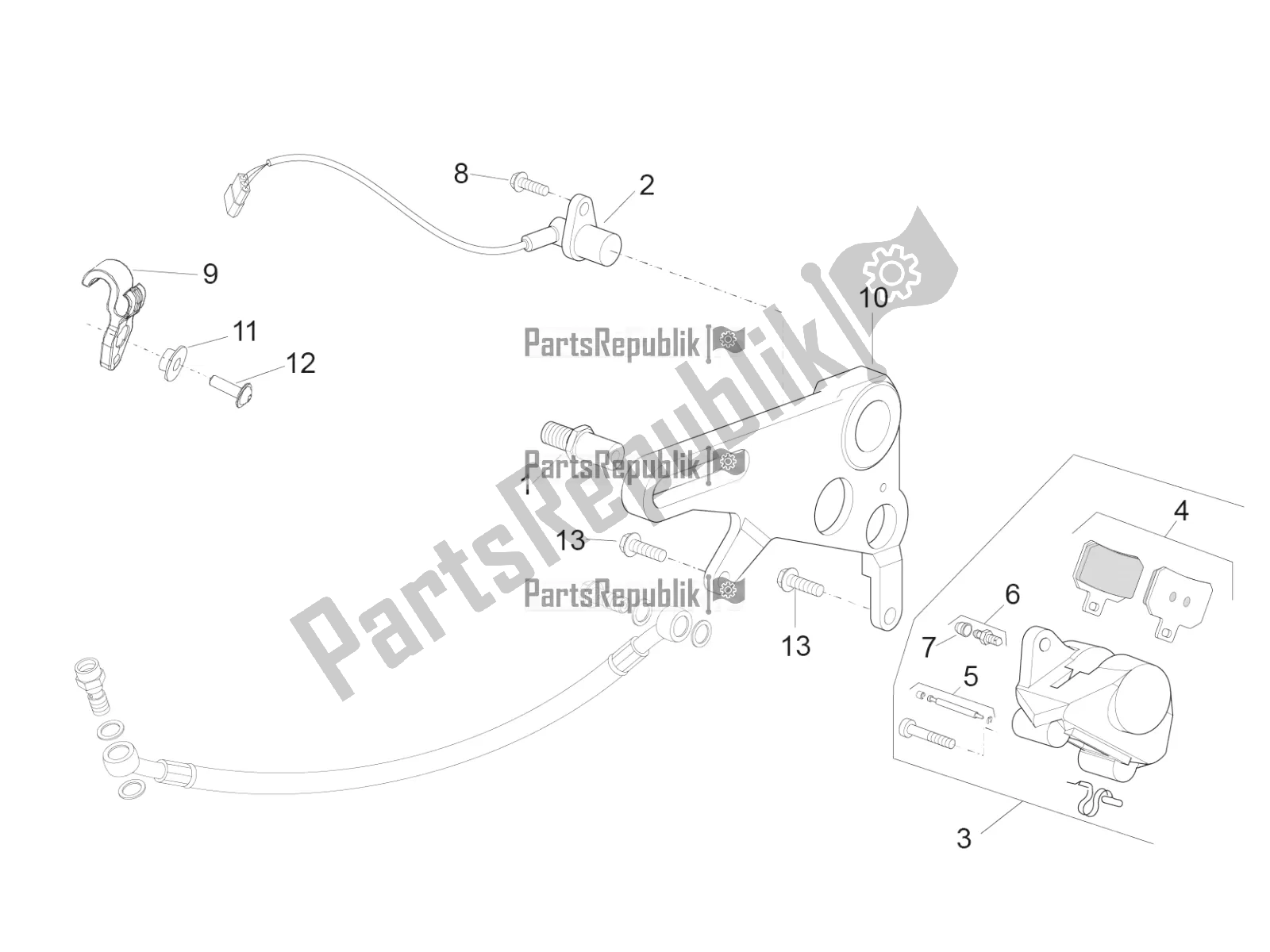 Todas as partes de Pinça De Freio Traseiro do Aprilia RSV4 RR ABS USA 1000 2019