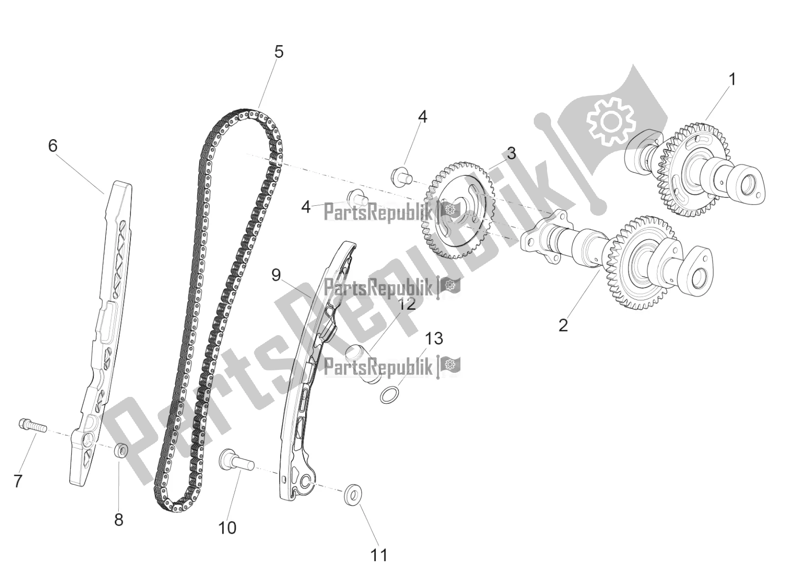 Alle onderdelen voor de Achterste Cilinder Timing Systeem van de Aprilia RSV4 RR ABS USA 1000 2019