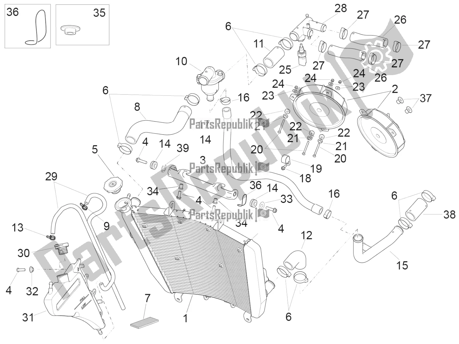 Alle onderdelen voor de Koelsysteem van de Aprilia RSV4 RR ABS USA 1000 2020
