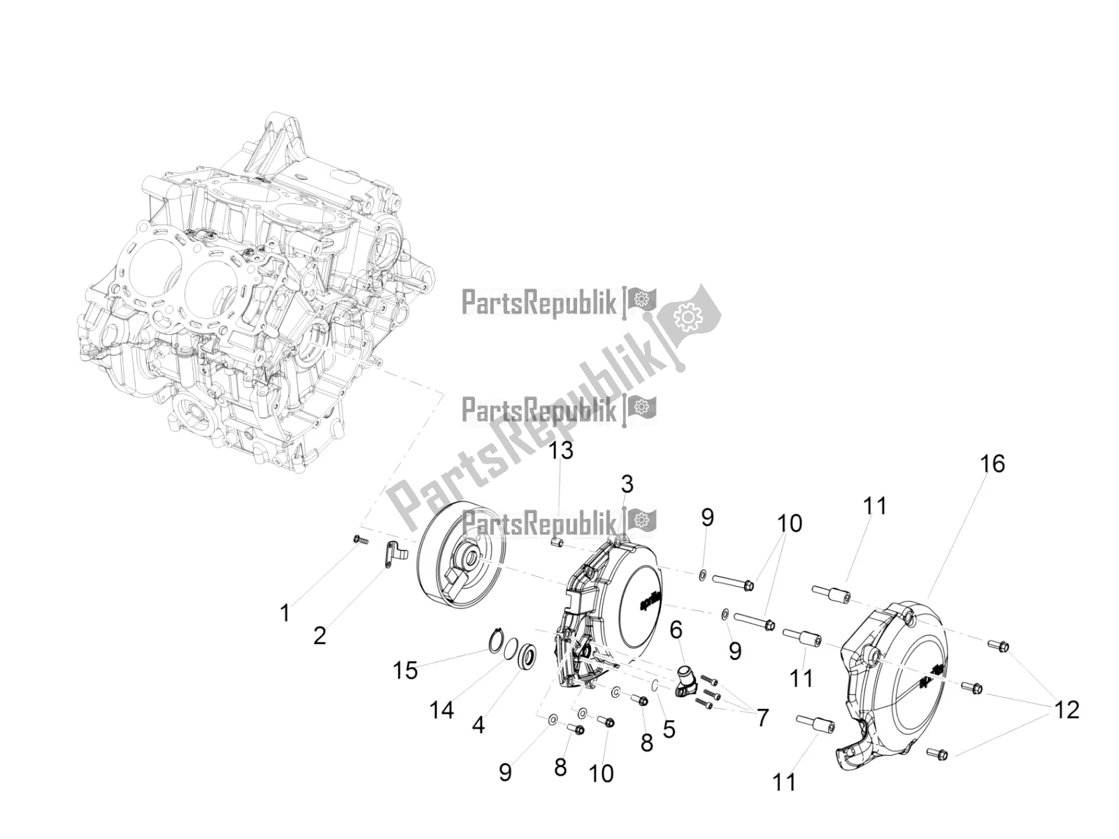 Alle onderdelen voor de Vliegwielkap van de Aprilia RSV4 RR ABS USA 1000 2020