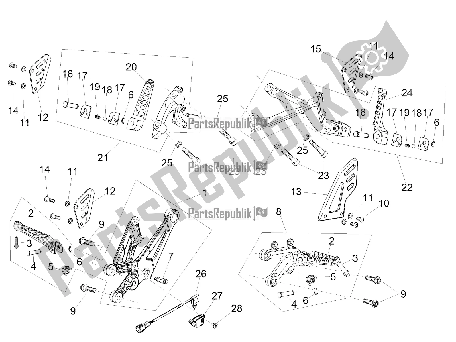 Alle onderdelen voor de Voetsteunen van de Aprilia RSV4 RR ABS USA 1000 2020