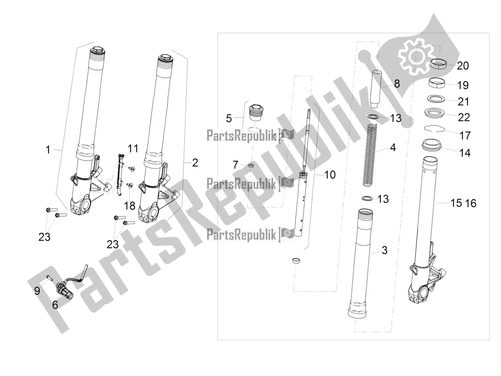 Toutes les pièces pour le Front Fork Sachs du Aprilia RSV4 RR ABS USA 1000 2020