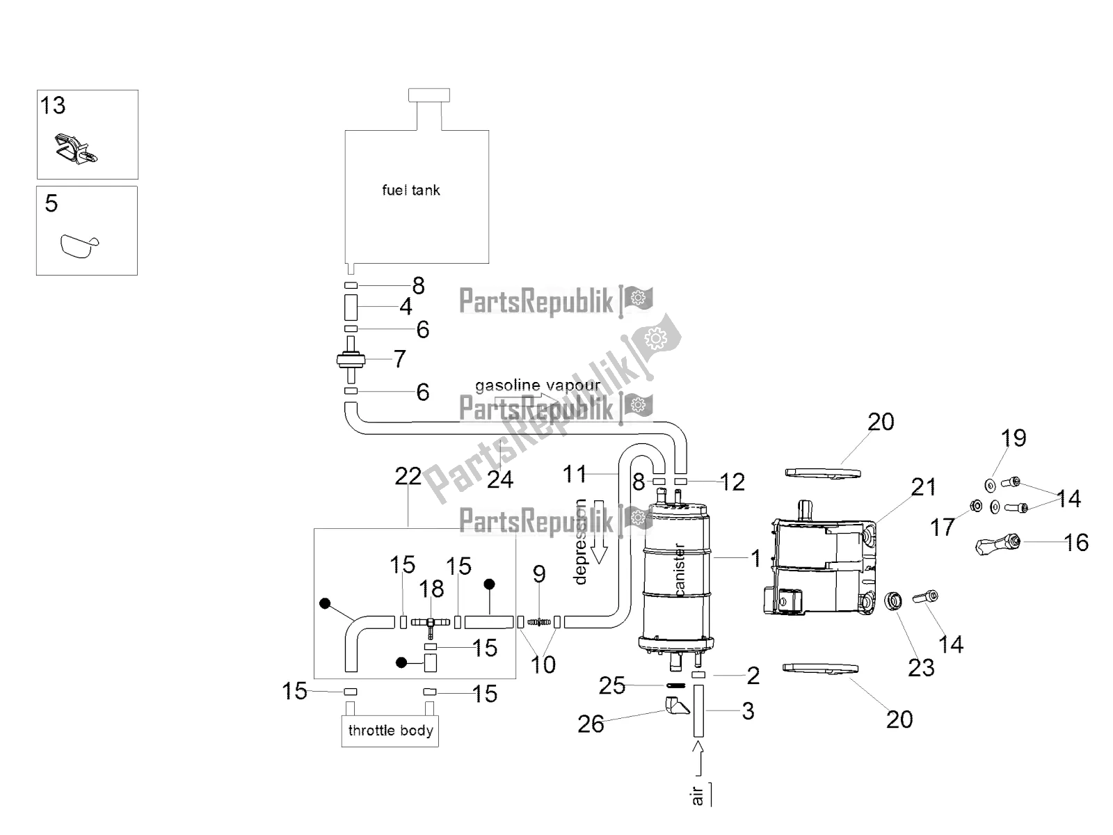 All parts for the Fuel Vapour Recover System of the Aprilia RSV4 RR ABS USA 1000 2020