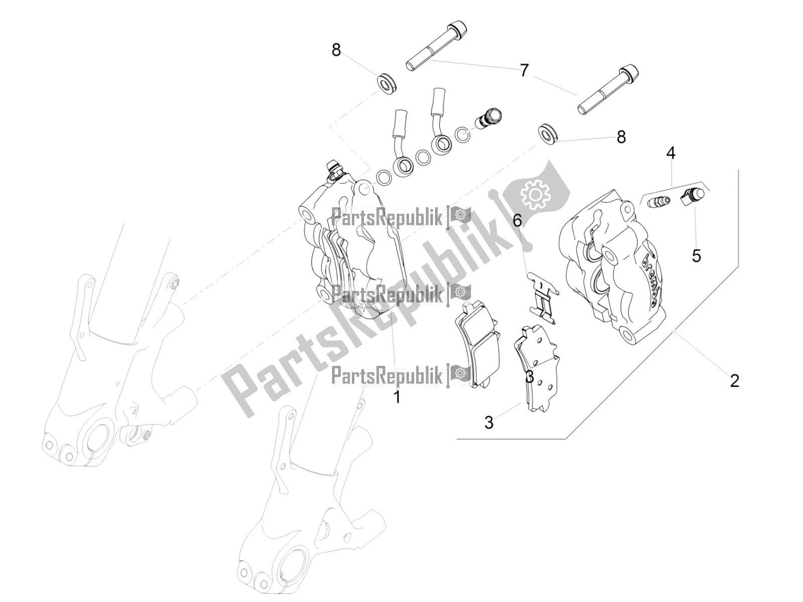 All parts for the Front Brake Caliper of the Aprilia RSV4 1100 ABS 2021