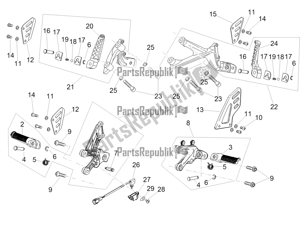 Todas as partes de Descansos Para Os Pés do Aprilia RSV4 1100 ABS Apac 2021