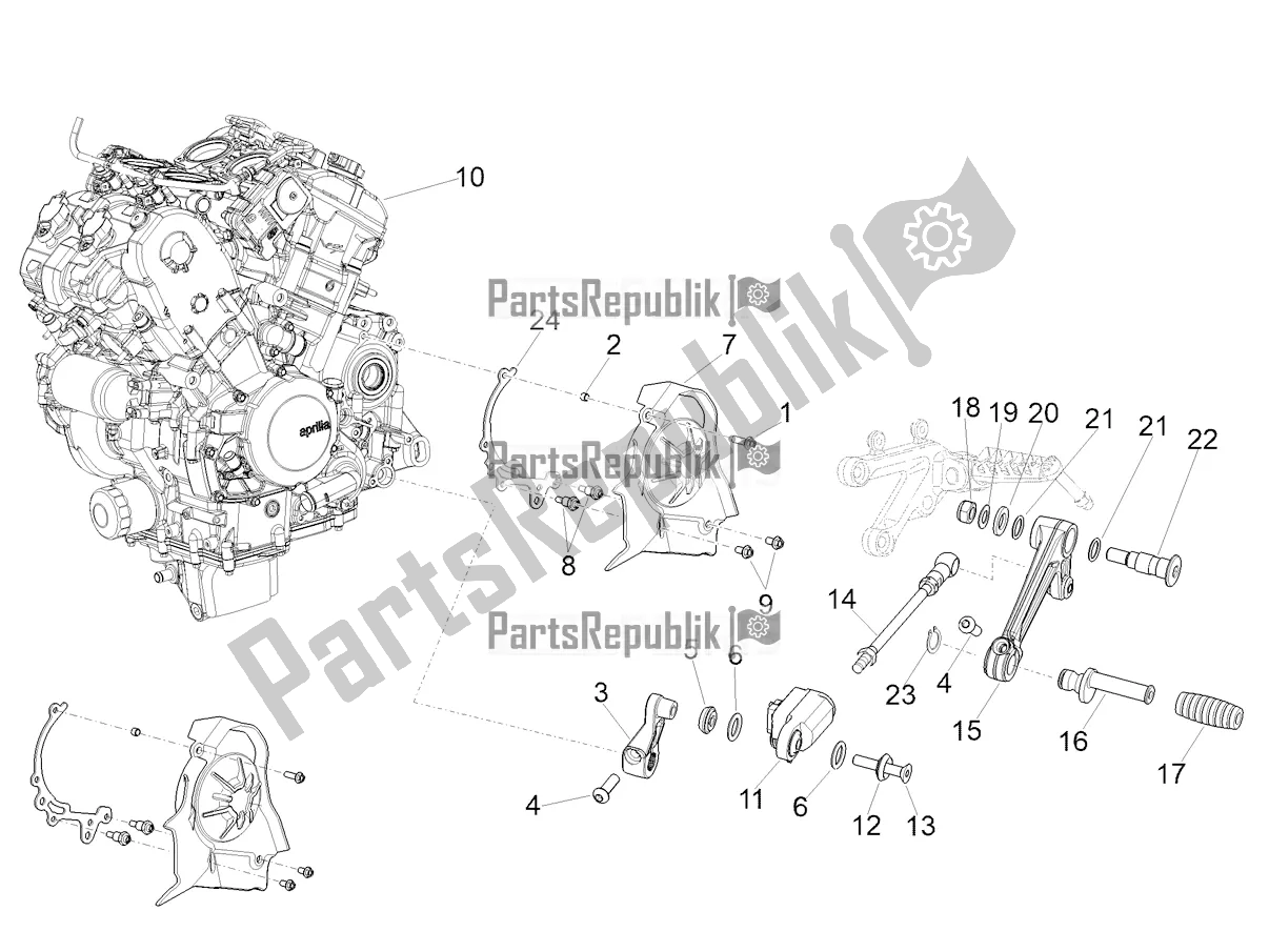 All parts for the Engine-completing Part-lever of the Aprilia RSV4 1100 ABS Apac 2022